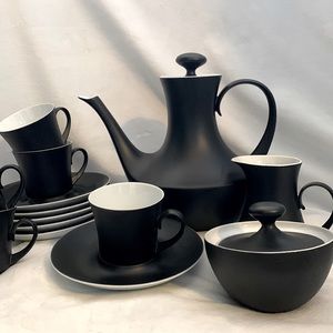Espana Noche Block Bidasoa Black Matte Coffee Tea Set Vintage MCM, Set 16 Piece